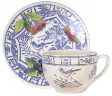 oiseau bleu handpainted breakfast cup & saucer